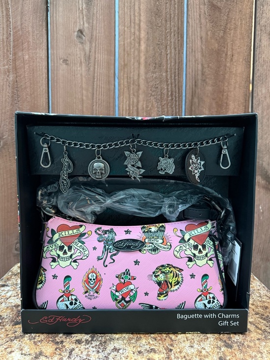 Ed Hardy Handbags - Ed Hardy Blush Baguette With Charms Gift Set